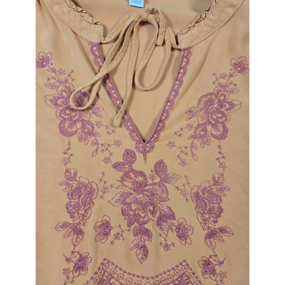 Spiced Orange Boho Embroidered Bell Sleeve Peasant Top Sz 26/28 Floral Hippie - Picture 8 of 15
